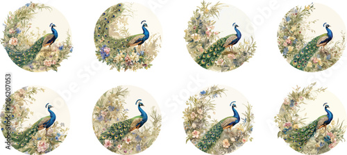  floral peacock watercolor clipart