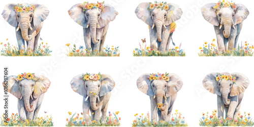 floral elephant watercolor clipart
