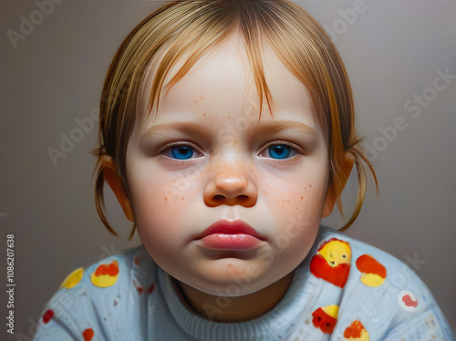 sentimental heartfelt portrait of a sad girl with blue eyes, red hair
