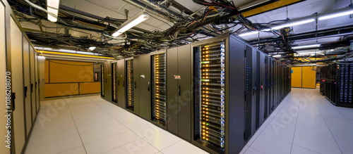 Modern Data Center with Server Racks and Cabling