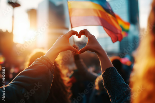 Love and Acceptance at Pride Parade - LGBTIQ+ LGBTQ+ People. International lLGBTQ+ Pride Day. Diversity Awareness. Lesbian, Gay, Bisexual, Transgender, Queer or Questioning, Intersex, Asexual and More photo