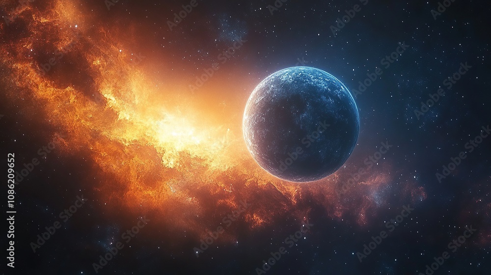 A vibrant depiction of a planet amidst a cosmic explosion of colors and light.