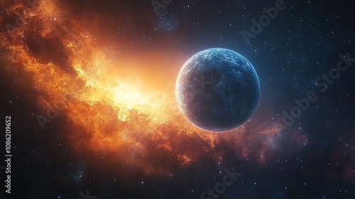 Obraz na płótnie A vibrant depiction of a planet amidst a cosmic explosion of colors and light. w salonie