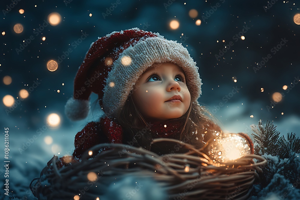 Child Christmas magic winter night Child Christmas magic winter night
