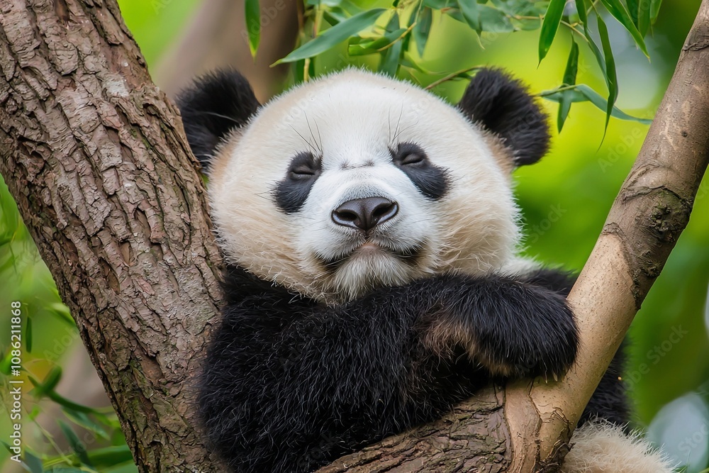 Fototapeta premium Charming Giant Panda Relaxing Among the Trees