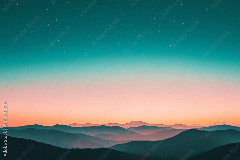 Serene Mountain Landscape at Dusk: A Tranquil Evening Sky Serene Mountain Landscape at Dusk: A Tranquil Evening Sky