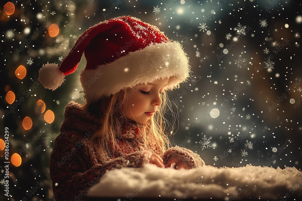 Child playing in snow Christmas eve Child playing in snow Christmas eve