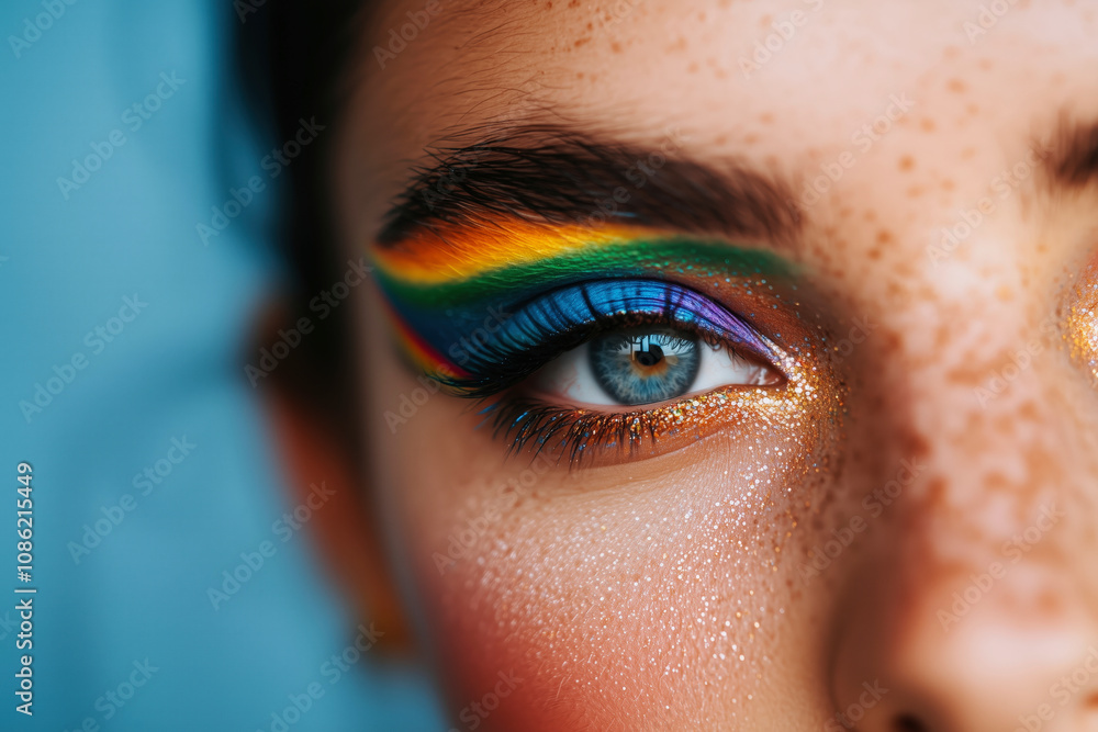 Vibrant Rainbow Eye Makeup Look - LGBTIQ+ LGBTQ+ People. International lLGBTQ+ Pride Day. Diversity Awareness. Lesbian, Gay, Bisexual, Transgender, Queer or Questioning, Intersex, Asexual and More. Vibrant Rainbow Eye Makeup Look - LGBTIQ+ LGBTQ+ People. International lLGBTQ+ Pride Day. Diversity Awareness. Lesbian, Gay, Bisexual, Transgender, Queer or Questioning, Intersex, Asexual and More.