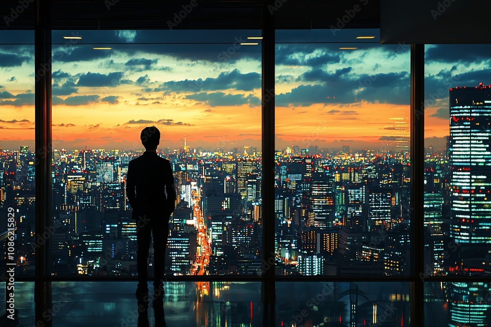 Silhouette Against a Cityscape at Sunset Silhouette Against a Cityscape at Sunset