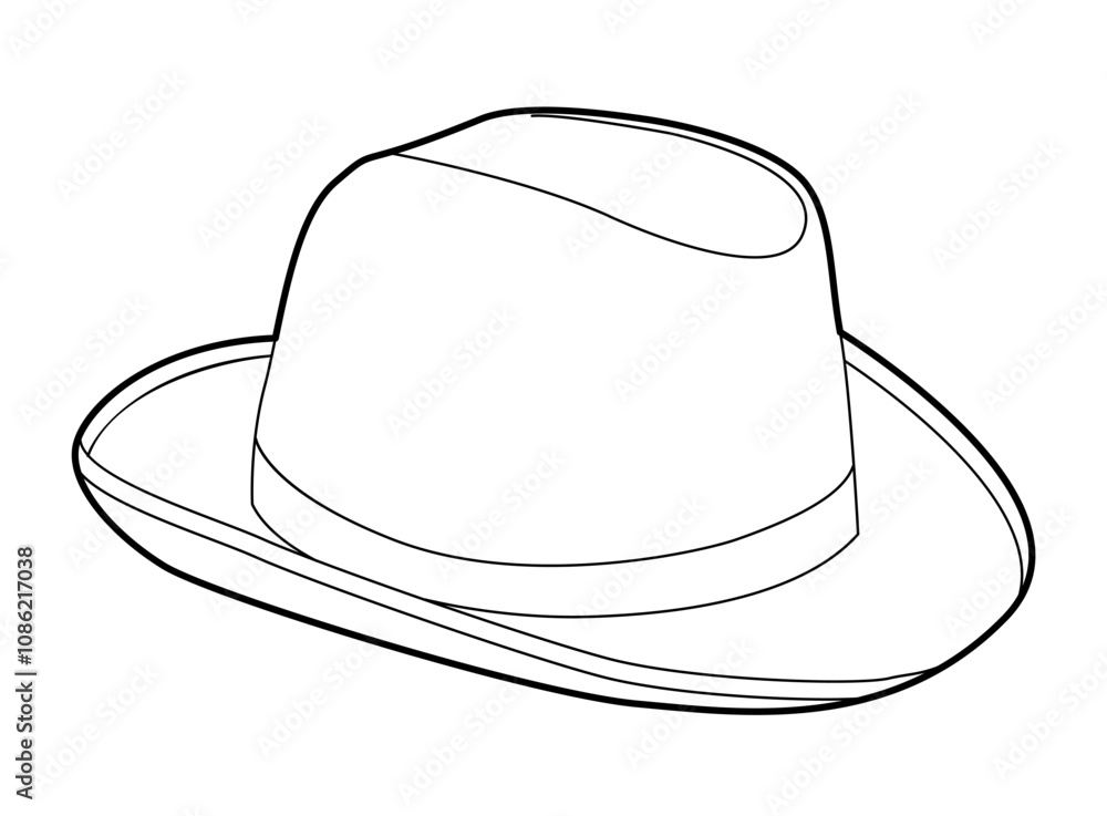 Homburg Hat with band. Head Fashion accessory cap with narrow brim clothing technical illustration. Vector headgear for Men, women, unisex style, flat template CAD mockup sketch outline isolated Homburg Hat with band. Head Fashion accessory cap with narrow brim clothing technical illustration. Vector headgear for Men, women, unisex style, flat template CAD mockup sketch outline isolated