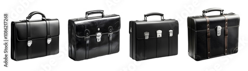 Collection of elegant black leather briefcases in various styles and designs. photo