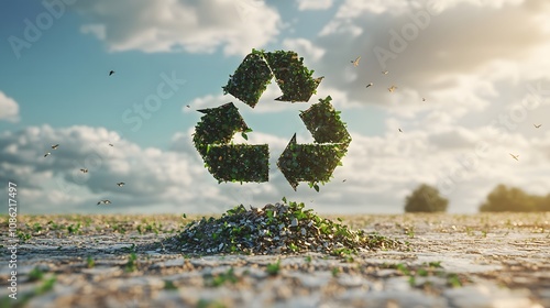 Nature's Plea Through the Recycling Symbol: Highlighting the Imperative of Climate Protection and Waste Minimization. 3d rendering.