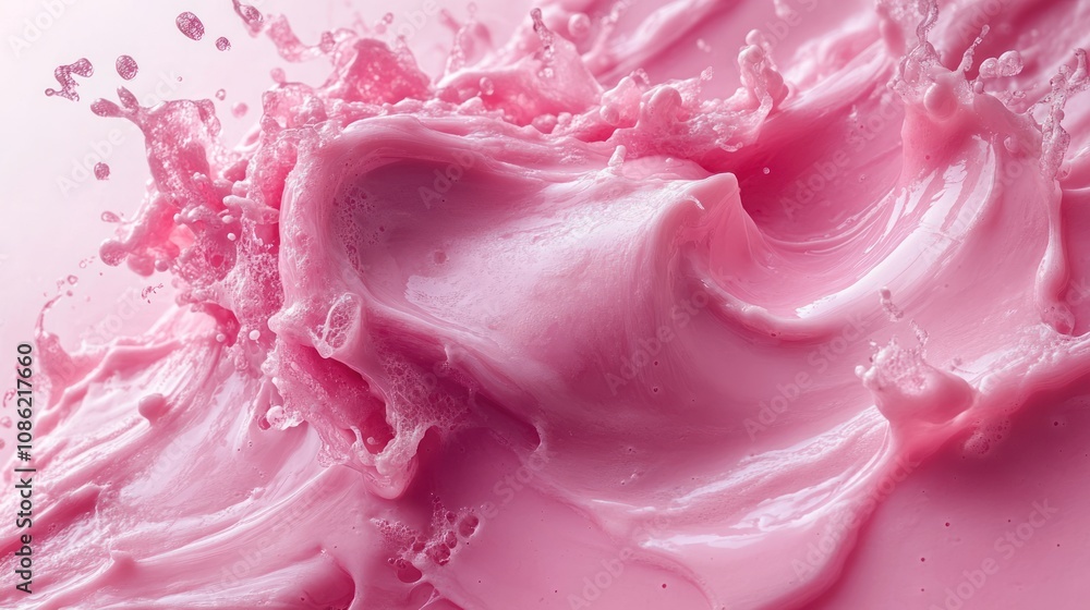 Close-up of pink liquid splashing and swirling artistically. Close-up of pink liquid splashing and swirling artistically.