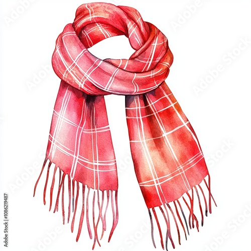 A stylish red plaid scarf perfect for winter fashion. white background photo