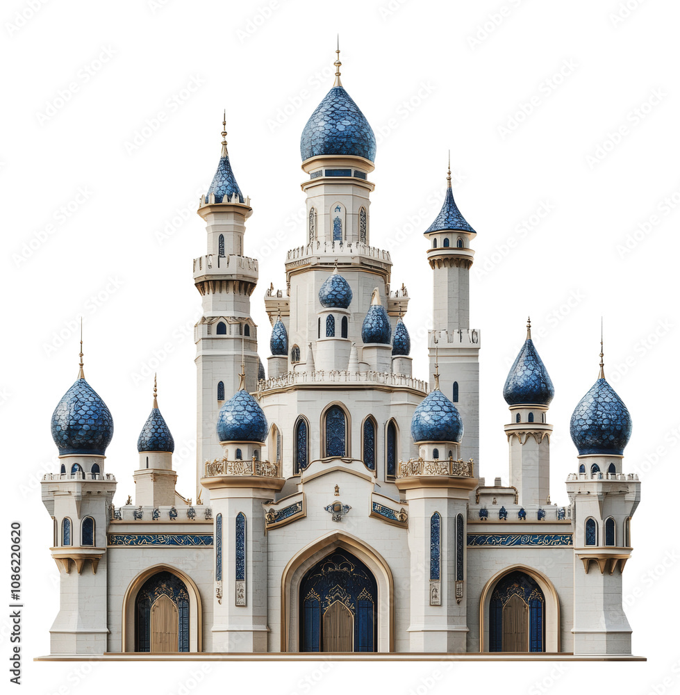 Obraz premium PNG Fairytale castle with blue domes