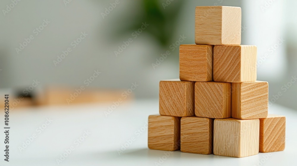 A neat stack of wooden blocks arranged in a pyramid shape, emphasizing simplicity and creativity in design. A neat stack of wooden blocks arranged in a pyramid shape, emphasizing simplicity and creativity in design.