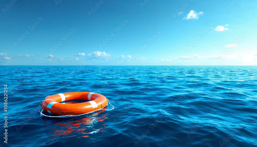 An orange lifebuoy floats on the open sea, symbolizing safety and hope under a tranquil sky.
An orange lifebuoy floats on the open sea, symbolizing safety and hope under a tranquil sky.