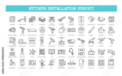 Kitchen furniture installation service icons