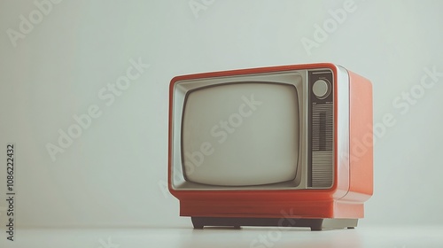 Red vintage television set on white background.