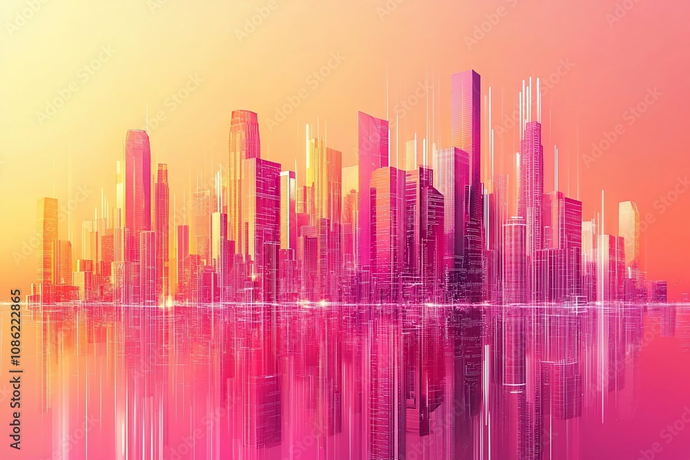 Abstract Cityscape at Sunset: A Vibrant Reflection of Urban Life Abstract Cityscape at Sunset: A Vibrant Reflection of Urban Life