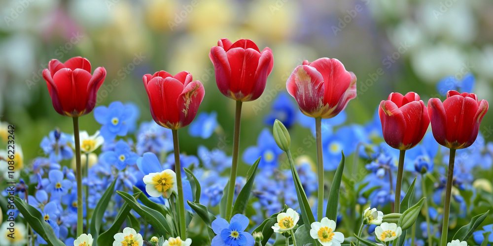 Fototapeta premium Fresh Group of Bright Red Flowers 