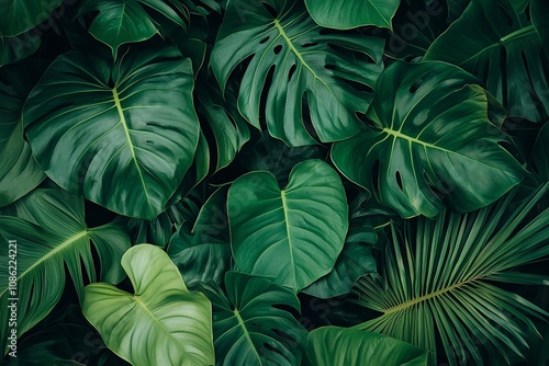 Wallpaper Mural Lush Greenery: A Close-Up of Tropical Leaves Torontodigital.ca