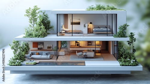 Modern Architectural Model Home With Greenery photo