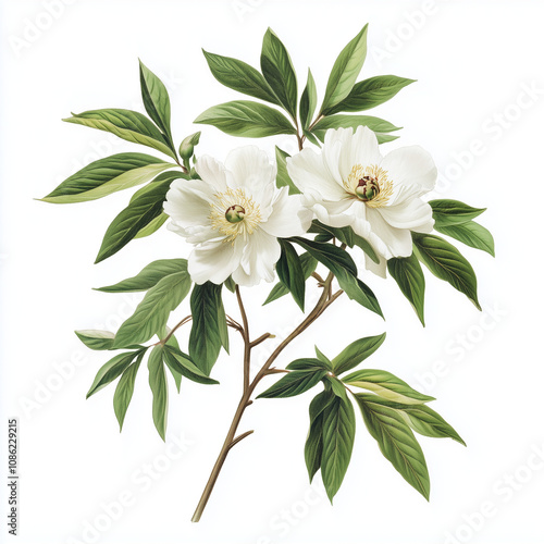 peony leaves ,white background