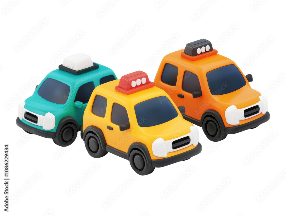 A trio of colorful toy cars featuring vibrant designs, including a blue police car and orange and yellow vehicles with flashing lights. A trio of colorful toy cars featuring vibrant designs, including a blue police car and orange and yellow vehicles with flashing lights.