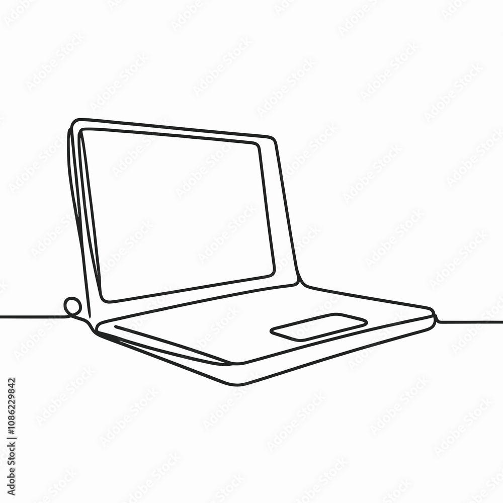 Modern line drawing of laptop device with sleek minimal details Modern line drawing of laptop device with sleek minimal details
