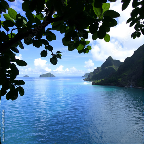 French Polynesia, Marquesas, Nuku Hiva Island. Beautiful view on the Hathieu Bay. photo