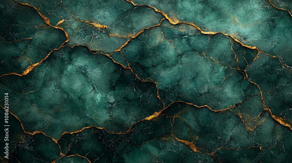 Abstract green and gold marbled texture with cracks for design purposes. Abstract green and gold marbled texture with cracks for design purposes.