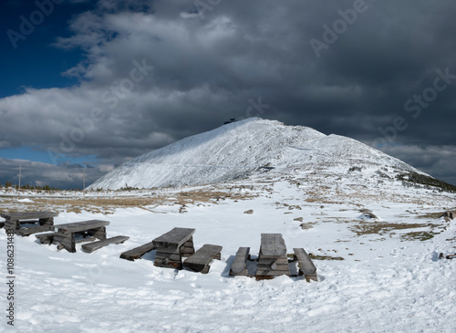 A view of  the highest peak of the Sudety Mountains, Śnieżka, from the Czech Republic side, Karkonoski National Park, Poland