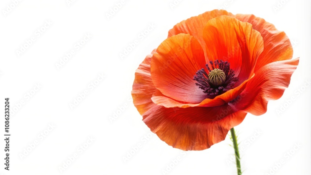 Obraz premium Beautiful poppy flower isolated on white background, poppy, flower, isolated, white background, red, vibrant, delicate, nature