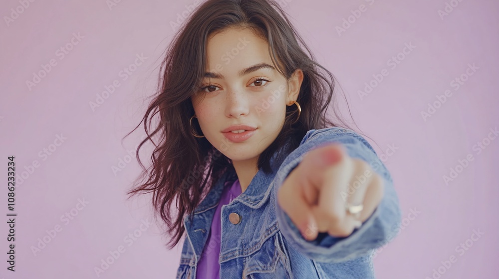 Young woman pointing at camera, close-up. Young woman pointing at camera, close-up.