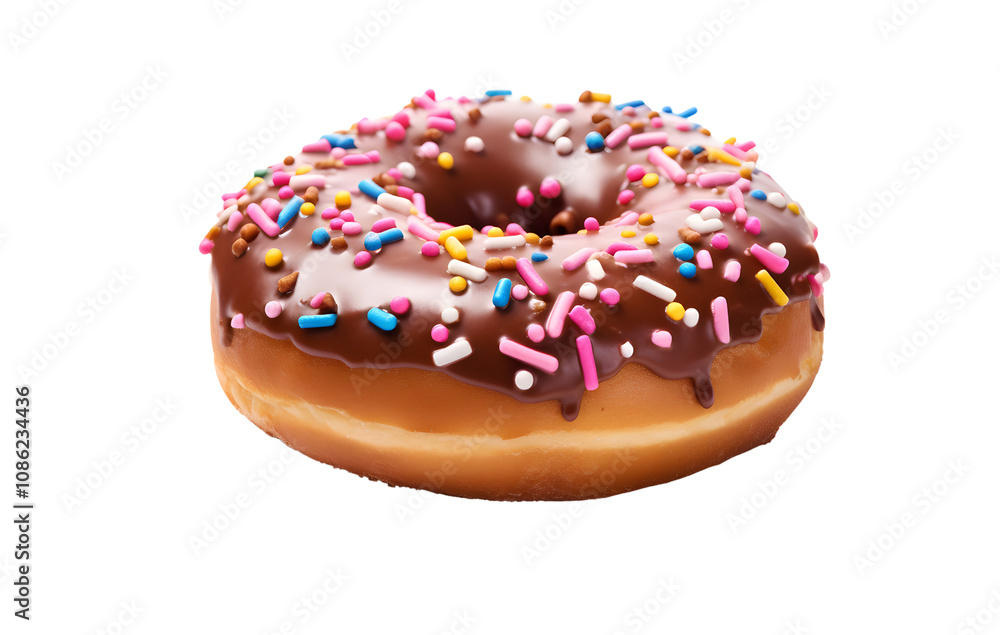 Donut with colorful sprinkles on white background Donut with colorful sprinkles on white background
