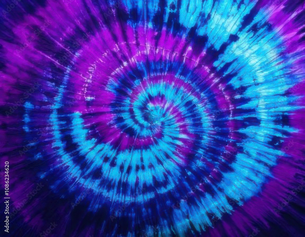 A spiral tie dye pattern in purple and blue A spiral tie dye pattern in purple and blue