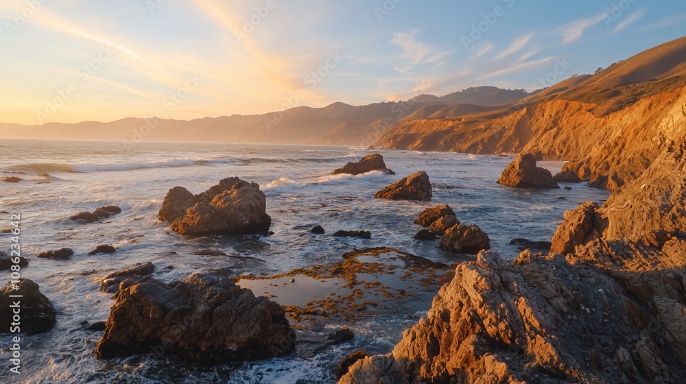 Sunset Over Rocky Shoreline: A Serene Coastal Landscape Sunset Over Rocky Shoreline: A Serene Coastal Landscape