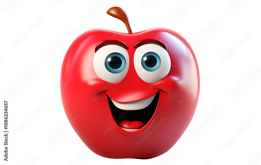 Obraz premium Fresh red apple isolated on white background. Cartoon style.