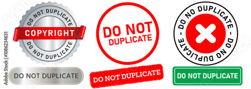 Do not duplicate copyrights prohibited not-allowed faked replica imitate restrict stamp colorful badges sticker emblem label banner design icon set collection