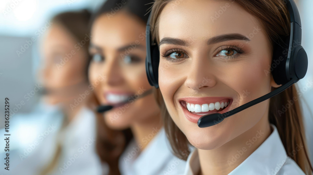 Friendly young man in a call center, wearing a headset and smiling while assisting customers on his computer. Friendly young man in a call center, wearing a headset and smiling while assisting customers on his computer.