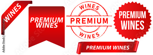 Premium quality wines alcohol drink old fancy beverage liquid alcoholic drunk stamp red badges emblem sticker label banner button ribbon design icon set collection