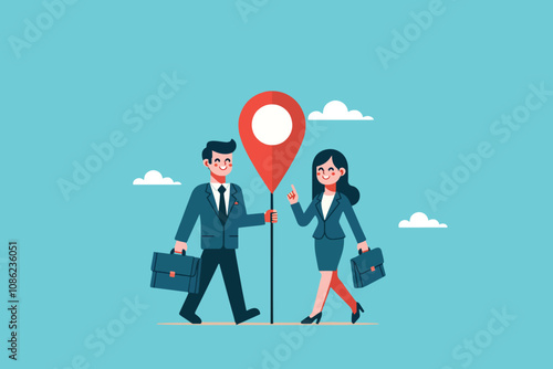 The Road Ahead, Business People Moving to Success with Address Markers