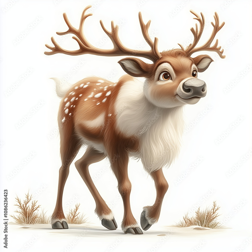 Obraz premium Adorable Reindeer with Festive Decorations on White Background