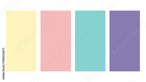 Yellow, Rose Quartz, Spearmint, Purple color palette. Set of bright color palette combination in rgb hex. Color palette for ui ux design. Abstract vector illustration for your graphic design, banner