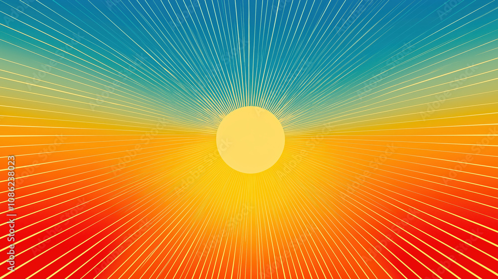 A vibrant minimalist poster with a glowing orb surrounded by radiating lines, high-contrast color palette. trend 2025 A vibrant minimalist poster with a glowing orb surrounded by radiating lines, high-contrast color palette. trend 2025