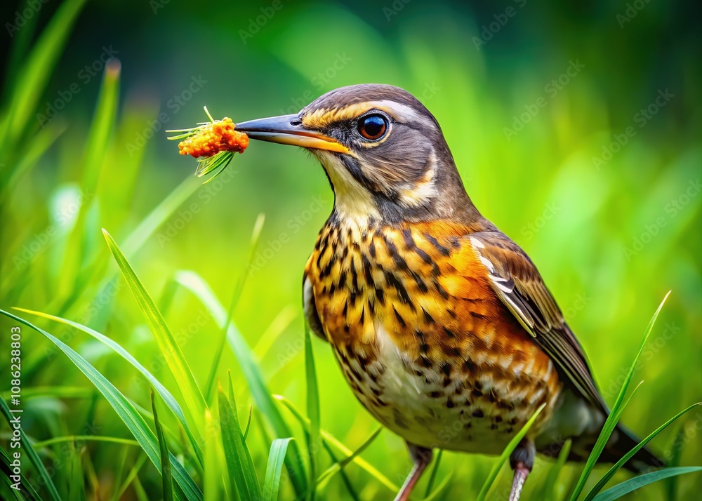 Lone Bird Feeding on Worms - Documentary Style Lone Bird Feeding on Worms - Documentary Style