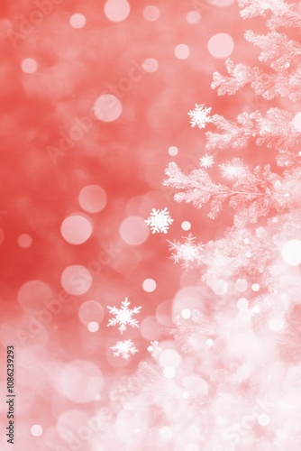 A delicate snowflake clings to a tree branch, contrasting beautifully against a vibrant red background, evoking a sense of winter wonder and seasonal charm.