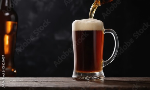 large glass mug filled with dark background, irish beer background photo