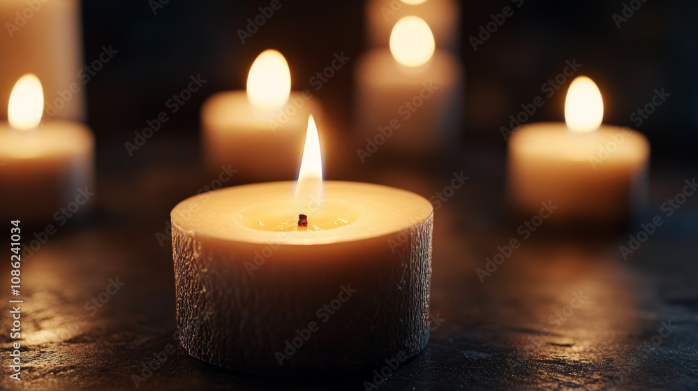 burning candles on the table.The flame of the candles flickers.on a dark background burning candles on the table.The flame of the candles flickers.on a dark background